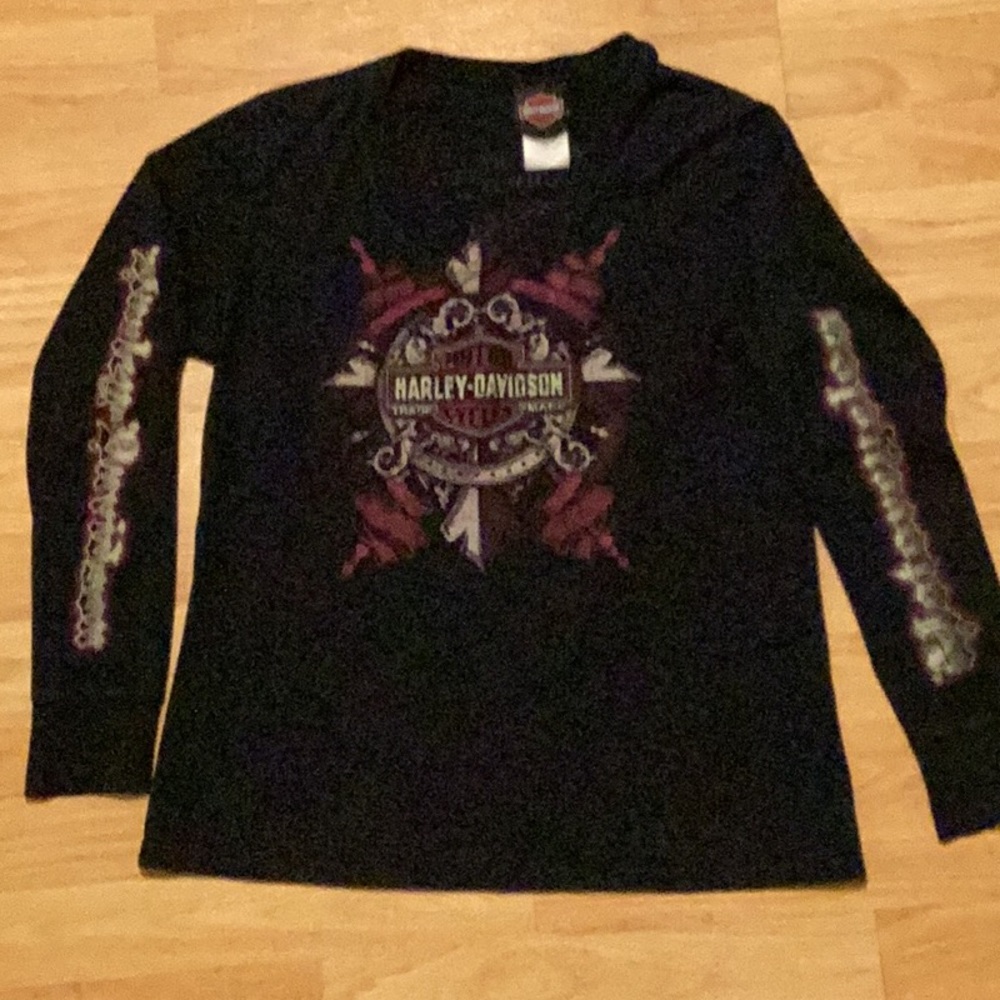 Harley-Davidson Black Long Sleeve Tee with Purple Accents